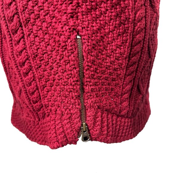 LL Bean Signature Women’s Sweater Small Red Cotton Cable Knit Pullover Zip Hem - Picture 6 of 9